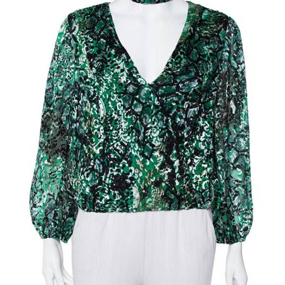 NWOT ALICE + OLIVIA GREEN ANIMAL PRINT DEVORE FAUX WRAP - Picture 1 of 5